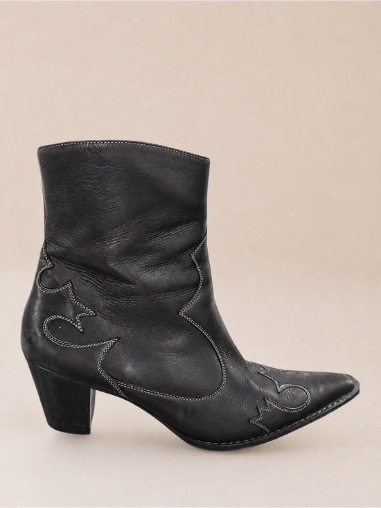 Paul Green Shoes - VINTAGE PAUL GREEN Western Cowgirl Cowboy Black Leather Pointed Toe Ankle Boots
